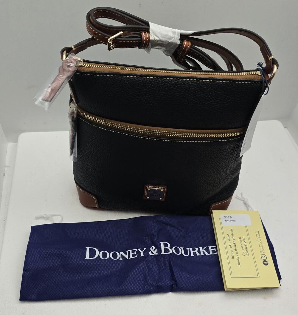 DOONEY & BOURKE Pebble Leather Crossbody Bag Black /Tan strap & Trim
